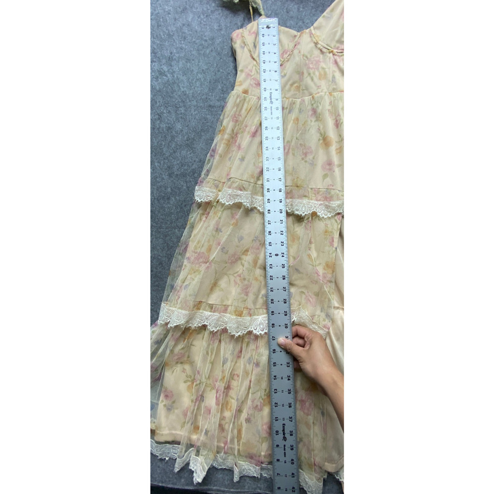 Lulus Dress Womens Small Cream Floral Lace Tiered Midi Ruffle Romantic Fairy - Picture 12 of 16